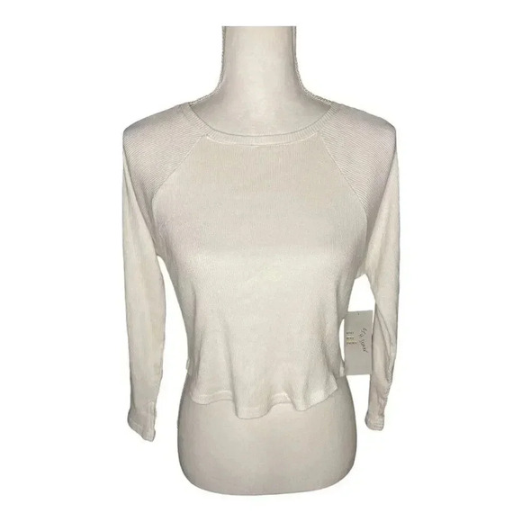New Z By Zella Women’s Small Cream‎ Long Sleeved Ribbed Crop Top NWT - Picture 1 of 4